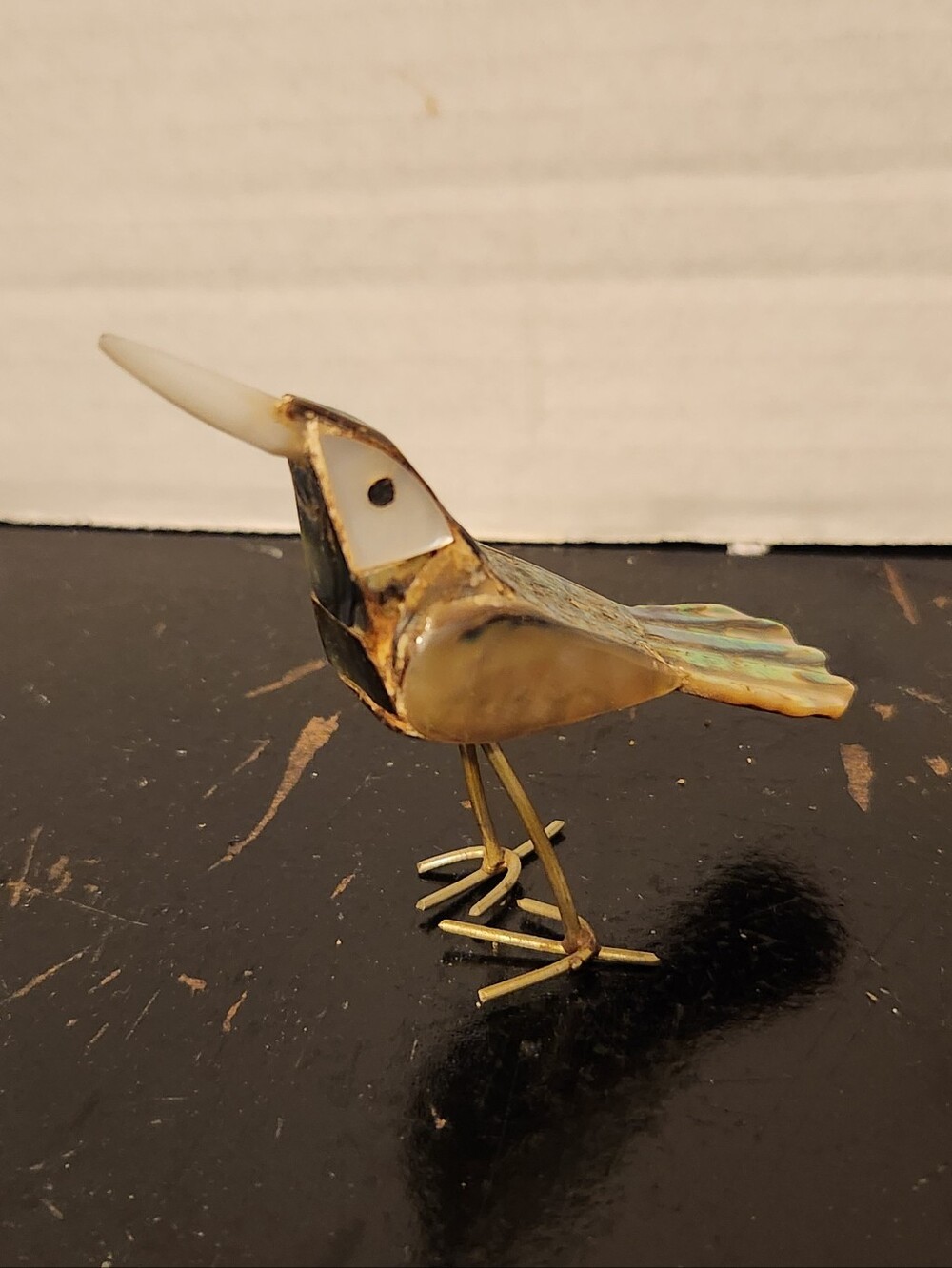 Small Abalone Shell Bird Figurine Figure Metal Legs Handmade 3”